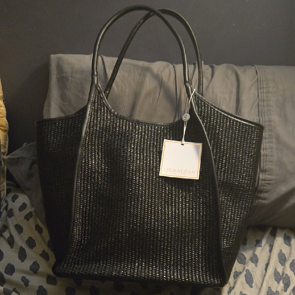 Shiraleah Black Woven Tote with Double Handles